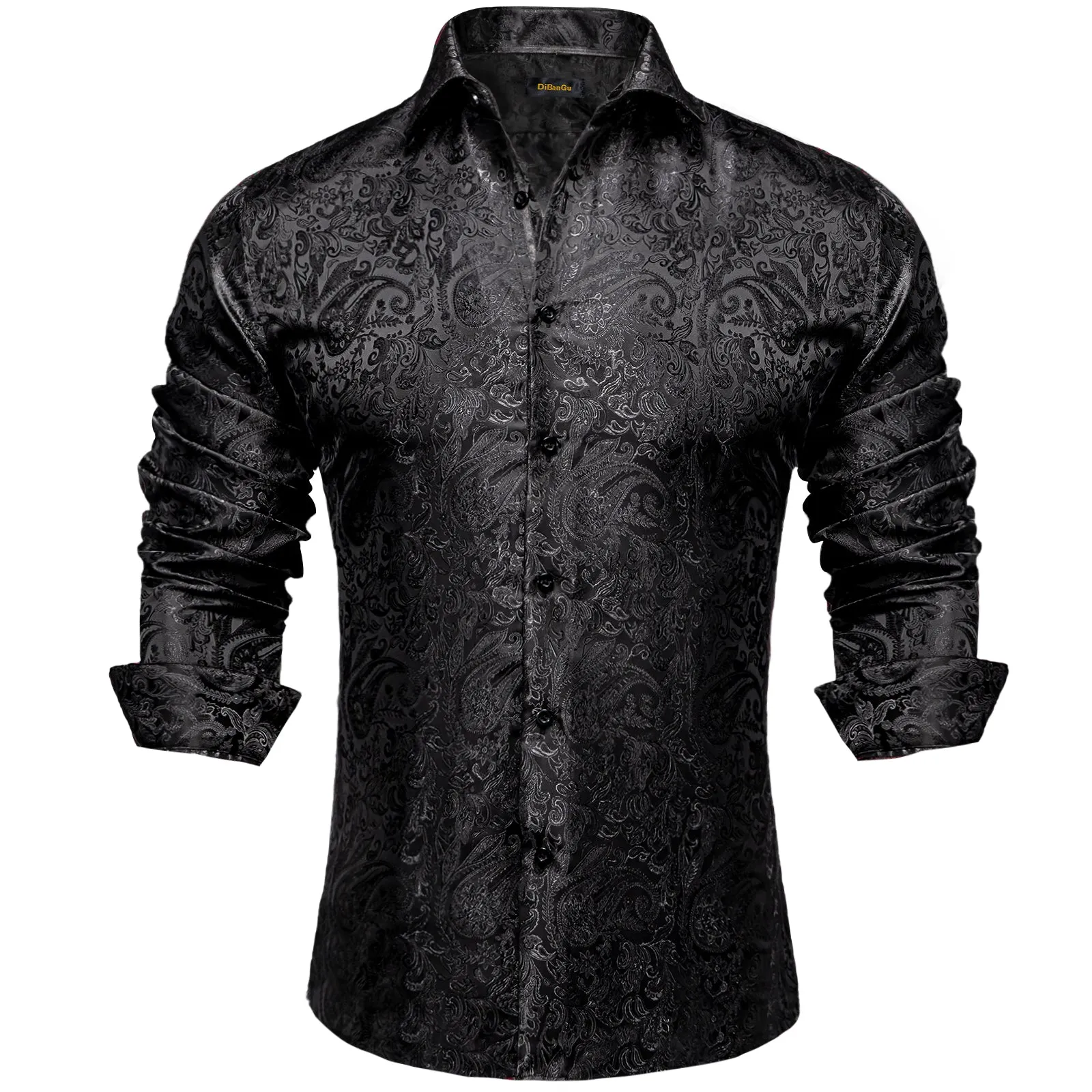 DiBanGu Dress Shirt Champagne Floral Button Down Long Sleeve Mens Shirt Top