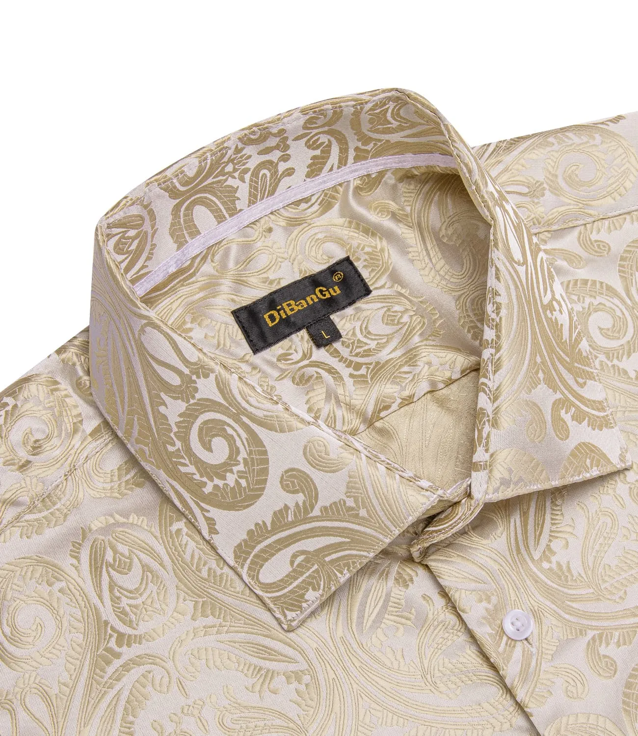 DiBanGu Dress Shirt Champagne Floral Button Down Long Sleeve Mens Shirt Top