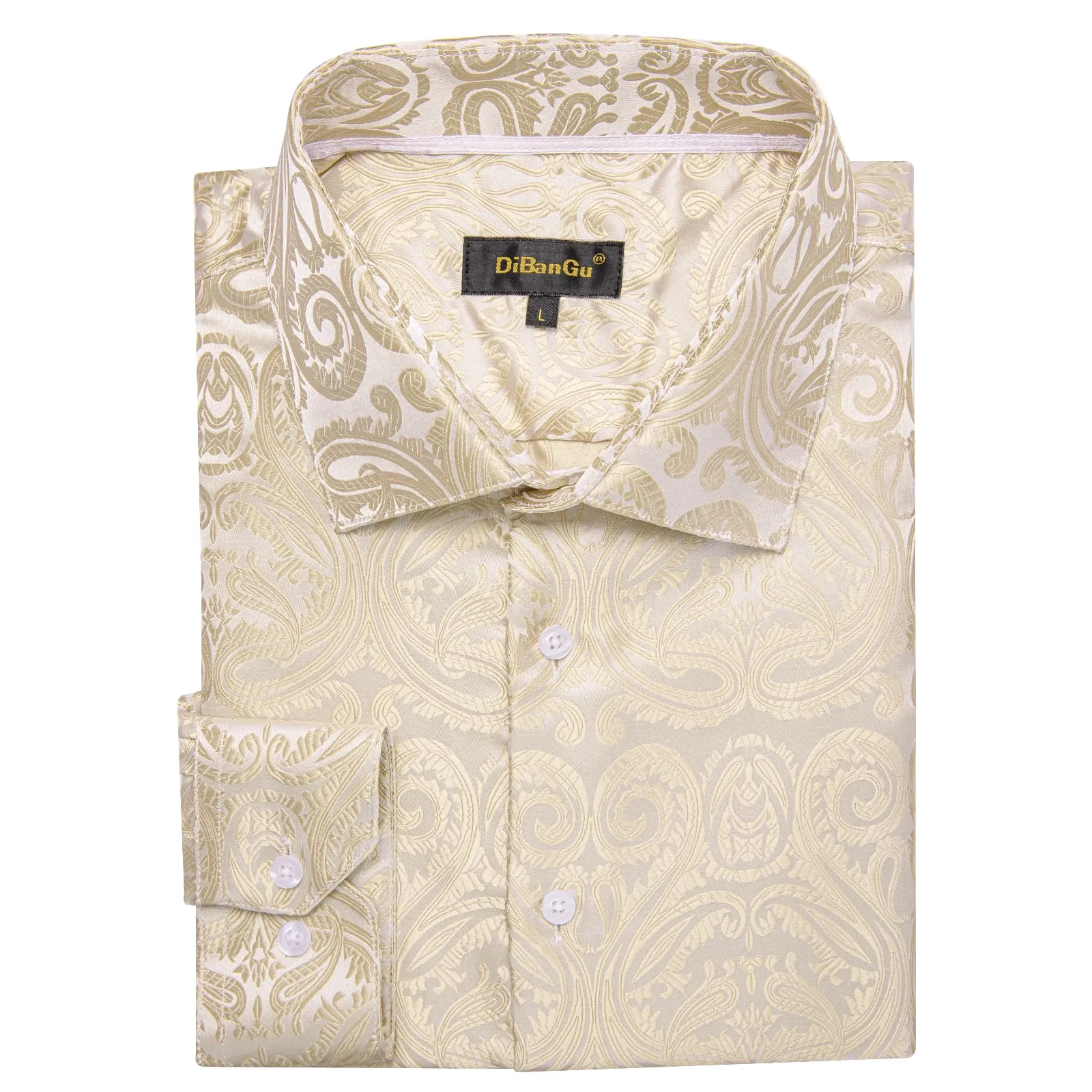 DiBanGu Dress Shirt Champagne Floral Button Down Long Sleeve Mens Shirt Top