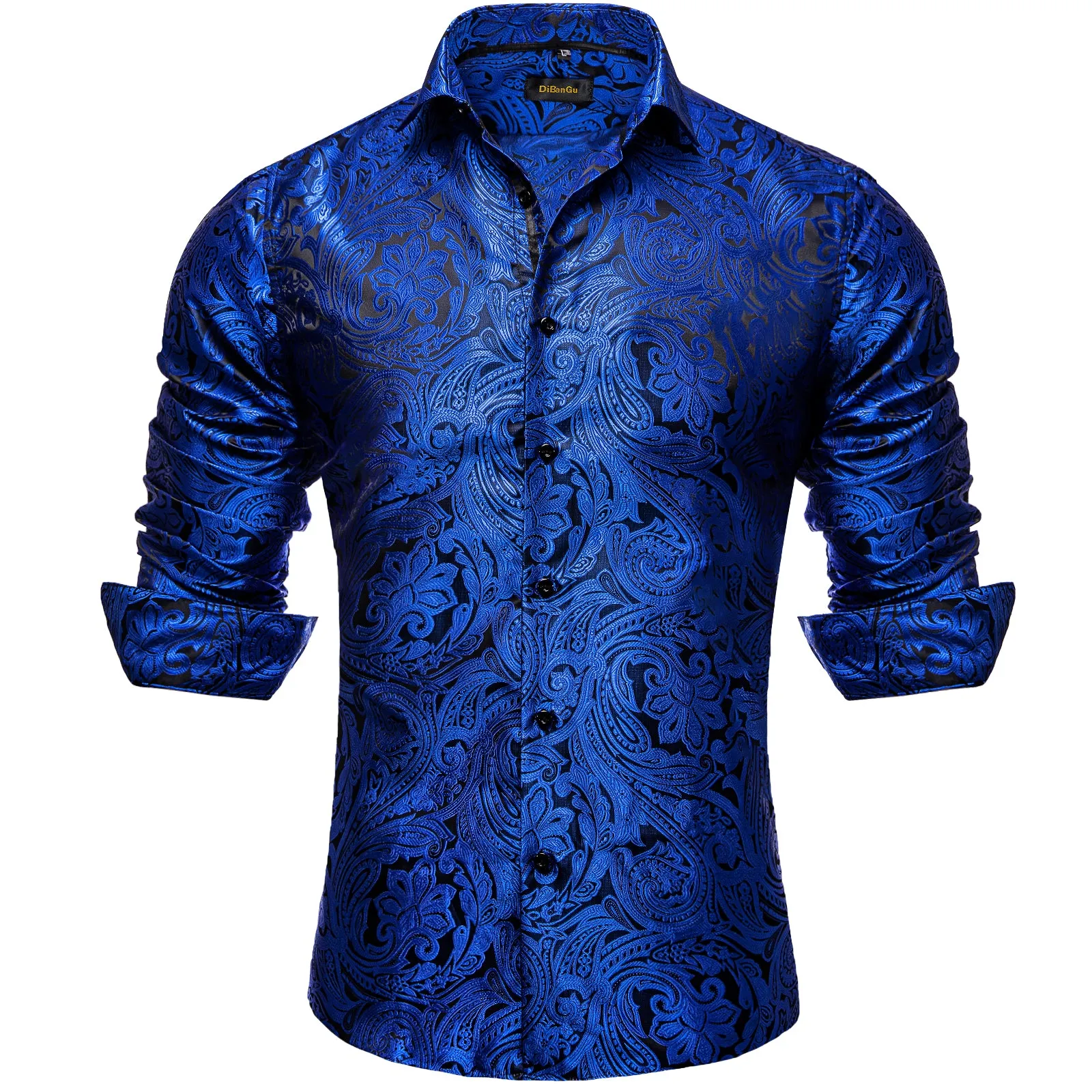 DiBanGu Dress Shirt Champagne Floral Button Down Long Sleeve Mens Shirt Top