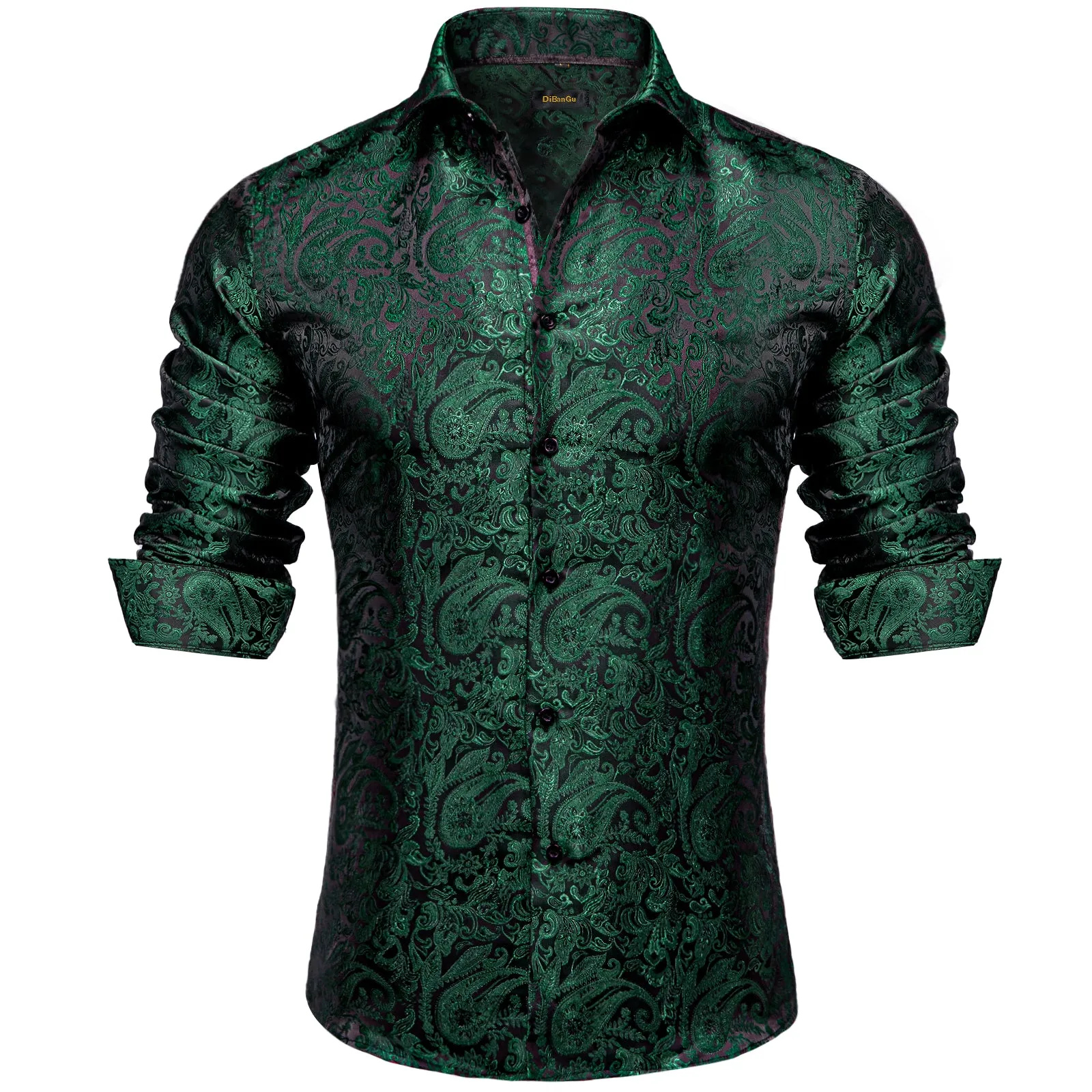 DiBanGu Dress Shirt Champagne Floral Button Down Long Sleeve Mens Shirt Top