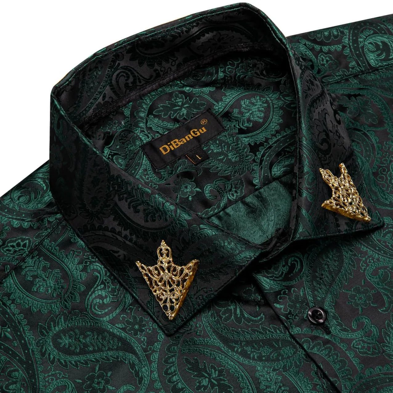 DiBanGu Dress Shirt Dark Jungle Green Paisley Button Down Long Sleeve Shirt for Men