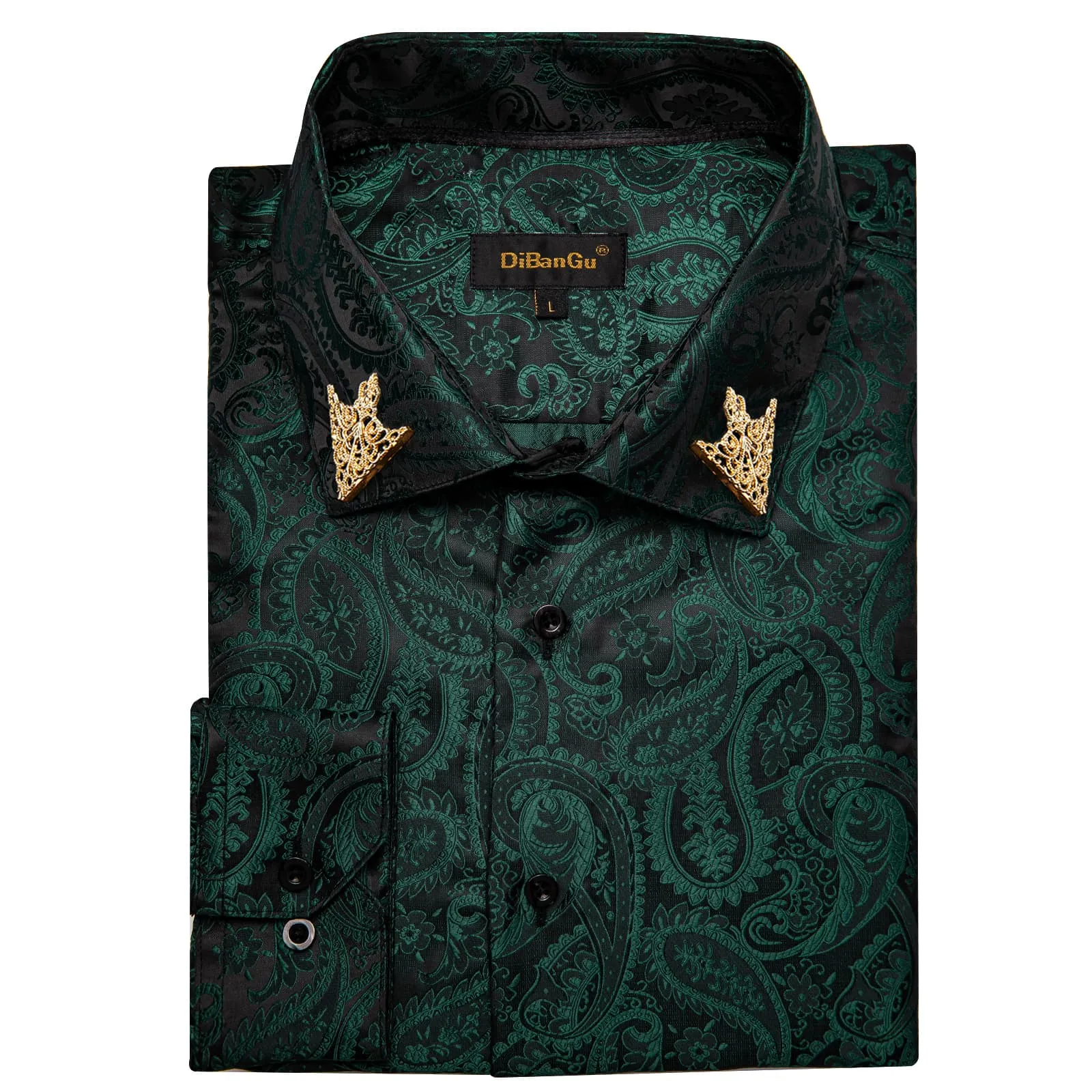 DiBanGu Dress Shirt Dark Jungle Green Paisley Button Down Long Sleeve Shirt for Men