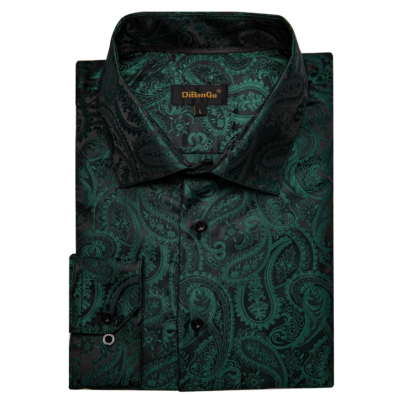 DiBanGu Dress Shirt Dark Jungle Green Paisley Button Down Long Sleeve Shirt for Men