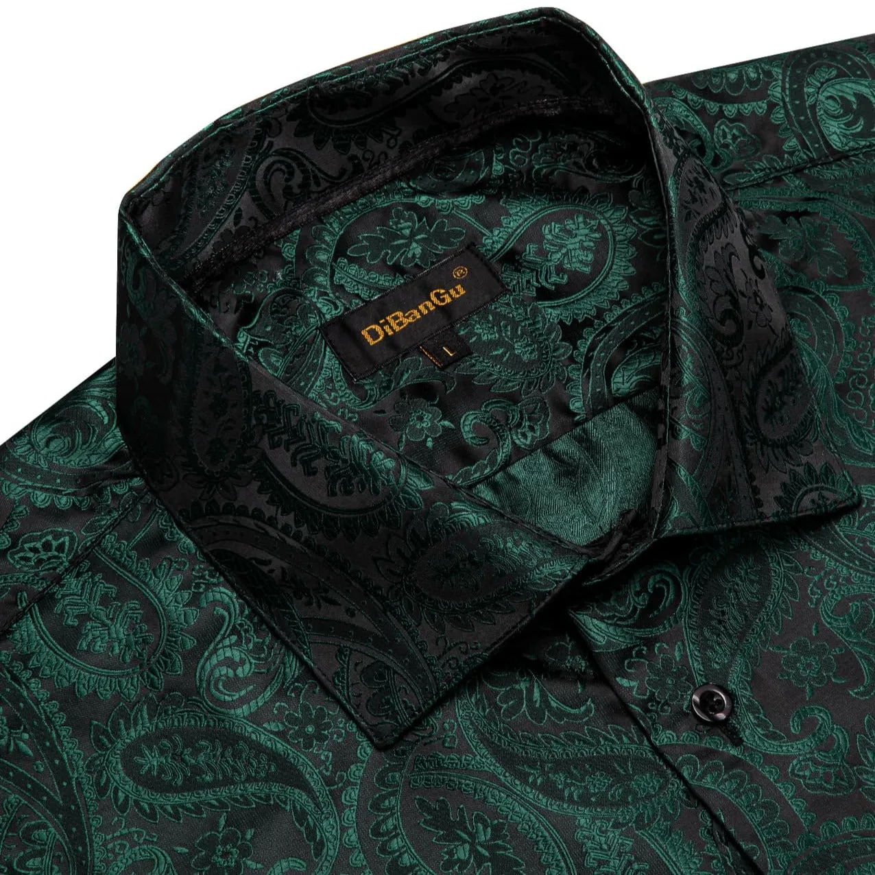 DiBanGu Dress Shirt Dark Jungle Green Paisley Button Down Long Sleeve Shirt for Men