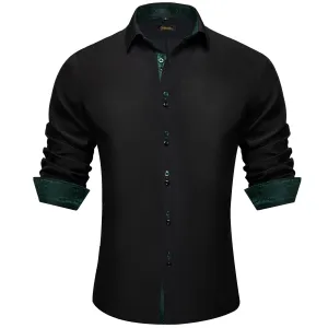 DiBanGu Mens Dress Shirt Black Solid Green Geometric Splicing Button Down Shirt