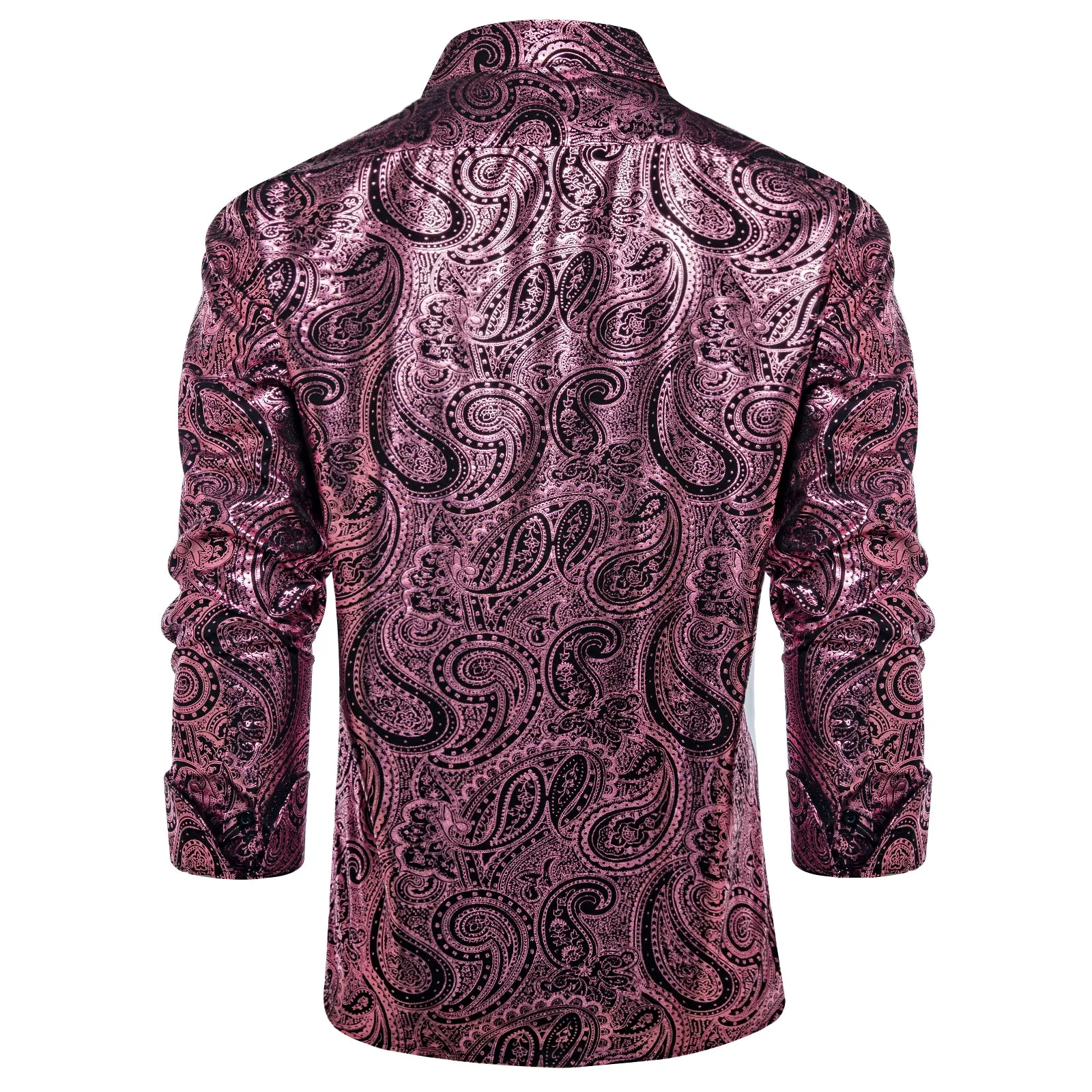 DiBanGu Rose Pink Paisley Hot Stamping Button Up Long Sleeve Shirt for Men