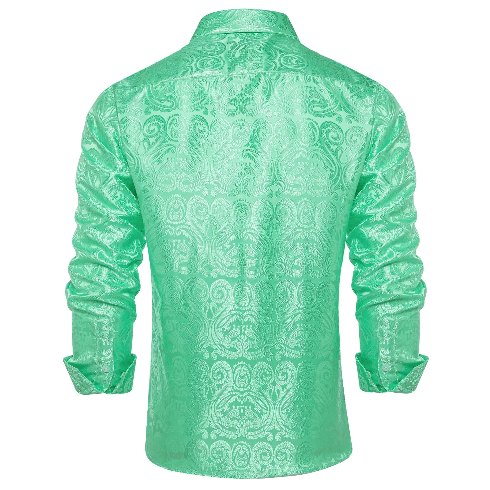 DiBanGu Shirt for Men Pearl Aqua Green Paisley Long Sleeve Silk Button Up Business Dress Shirt