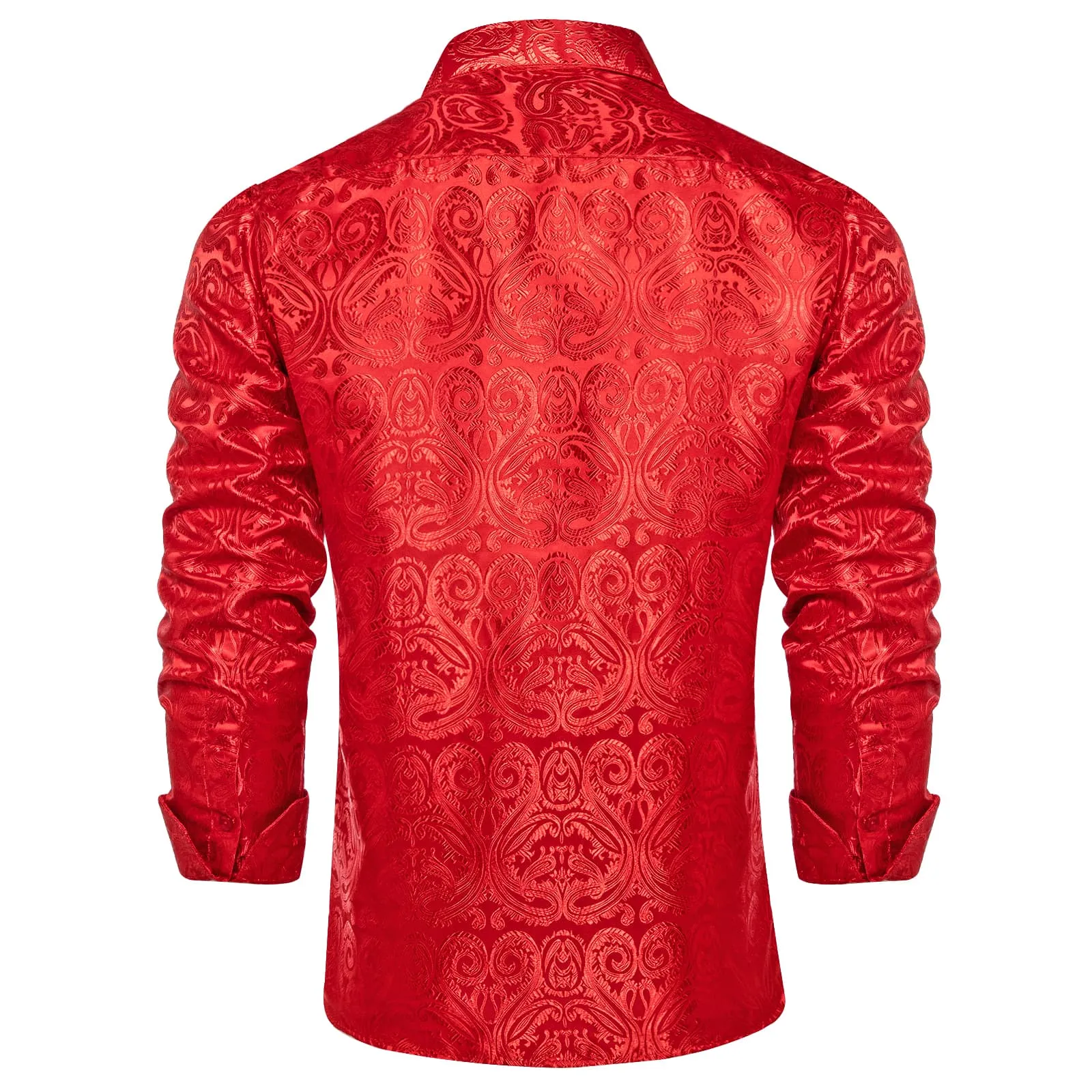 DiBanGu Shirt for Men Venetian Red Paisley Silk Button Up Long Sleeve Shirt Wedding Design