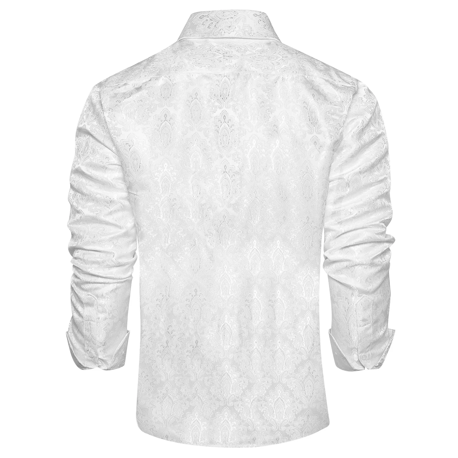 DiBanGu Shirts for Men White Floral Silk Men's Long Sleeve Shirt