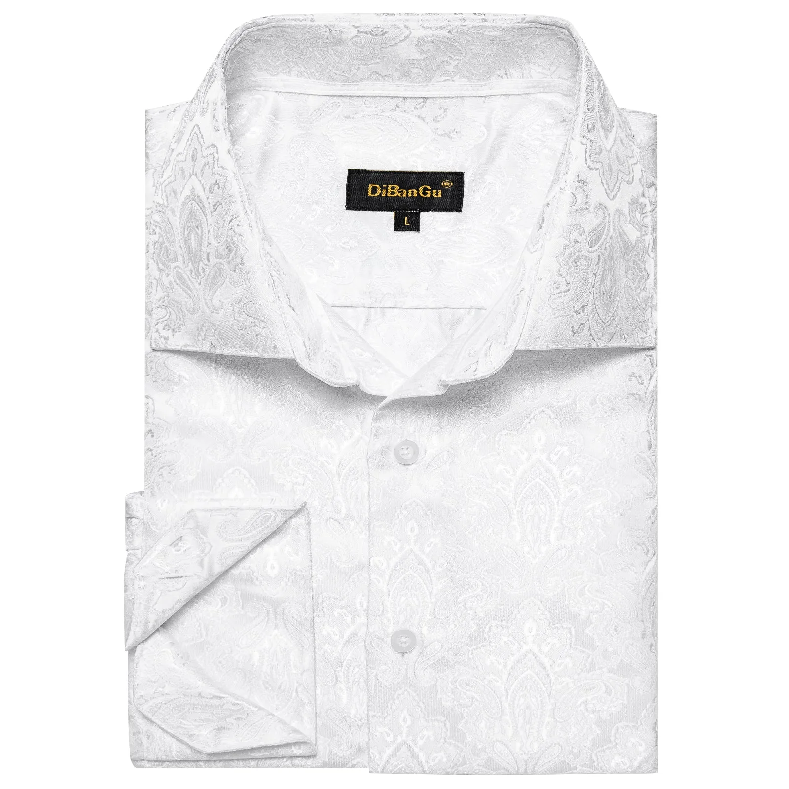 DiBanGu Shirts for Men White Floral Silk Men's Long Sleeve Shirt