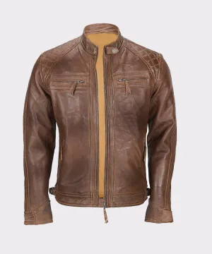 Distressed Brown Genuine Lambskin Leather Jacket