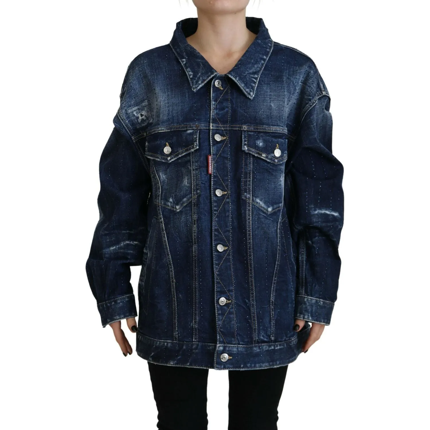 Dsquared² Blue Distressed Collared Denim Jacket