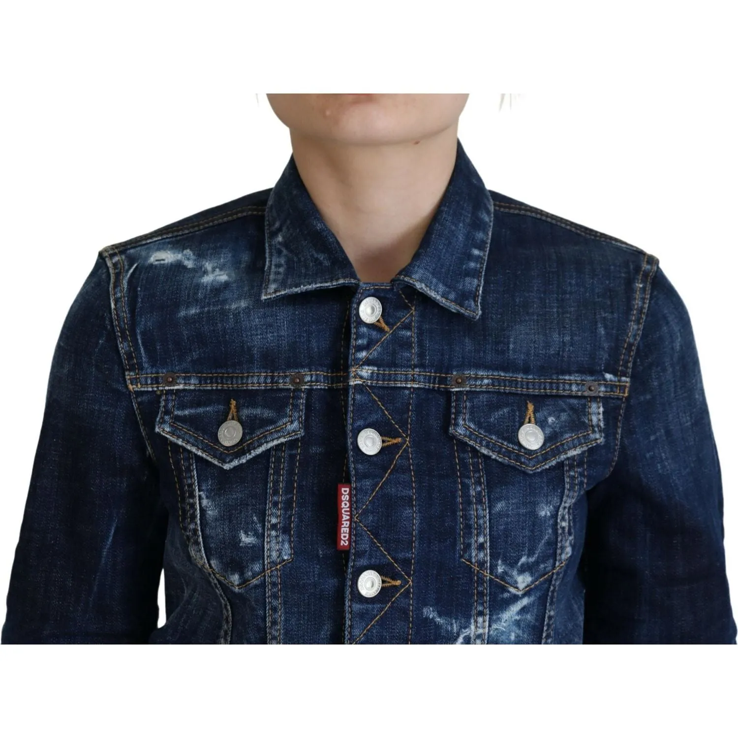 Dsquared² Blue Icon Printed Distressed Denim Jacket