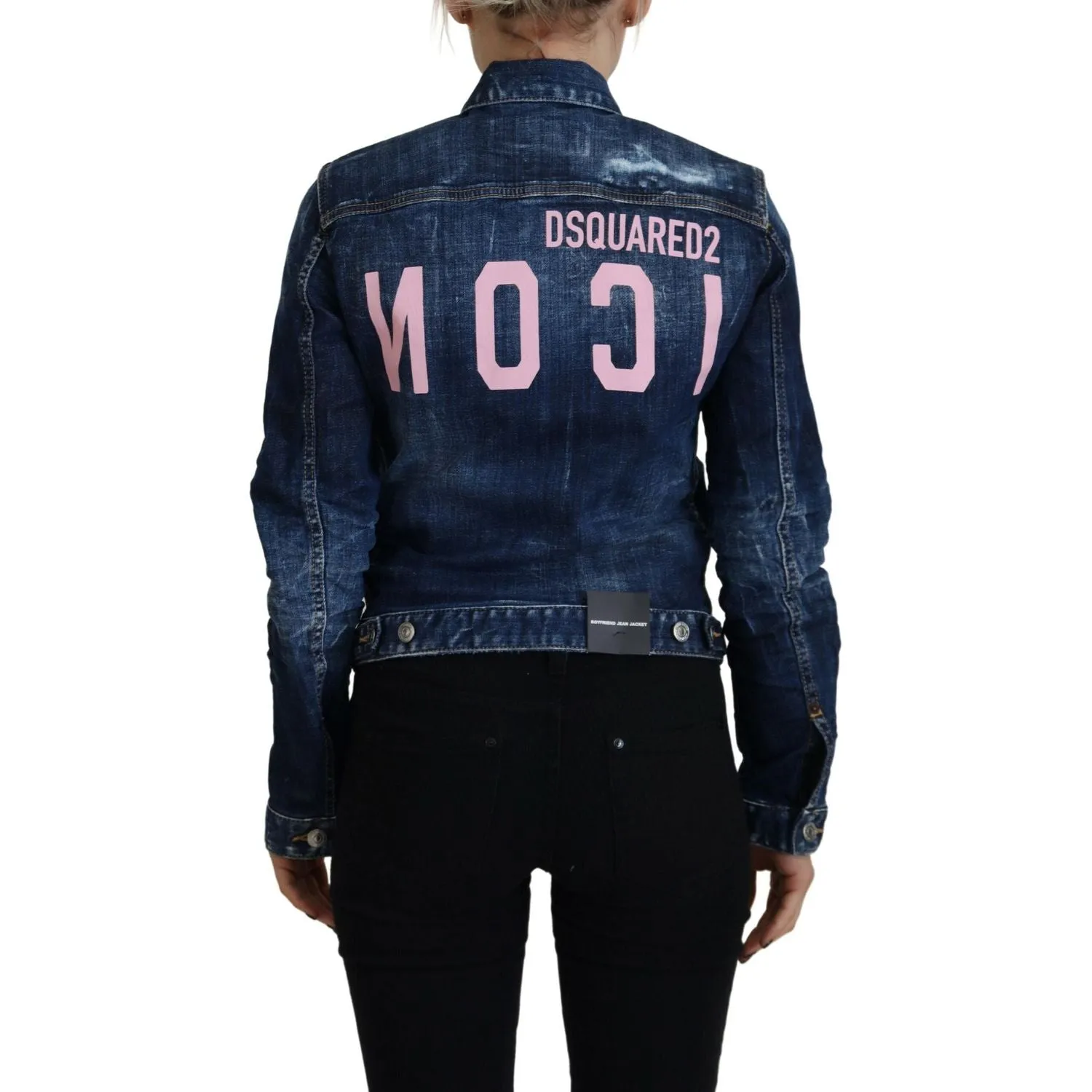 Dsquared² Blue Icon Printed Distressed Denim Jacket