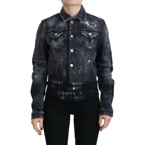 Dsquared² Gray Washed Cotton Distressed Denim Jacket