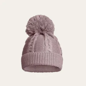 Dusky Pink Recycled Cable Knit Baby Pompom Hat