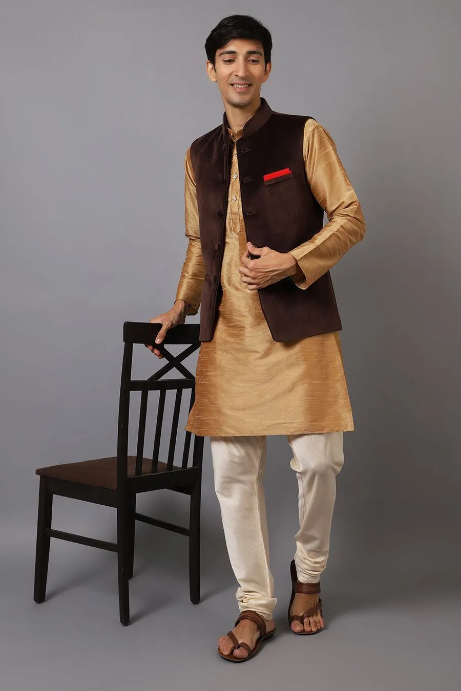 Dust Free Cotton Velvet Brown Modi Nehru Jacket