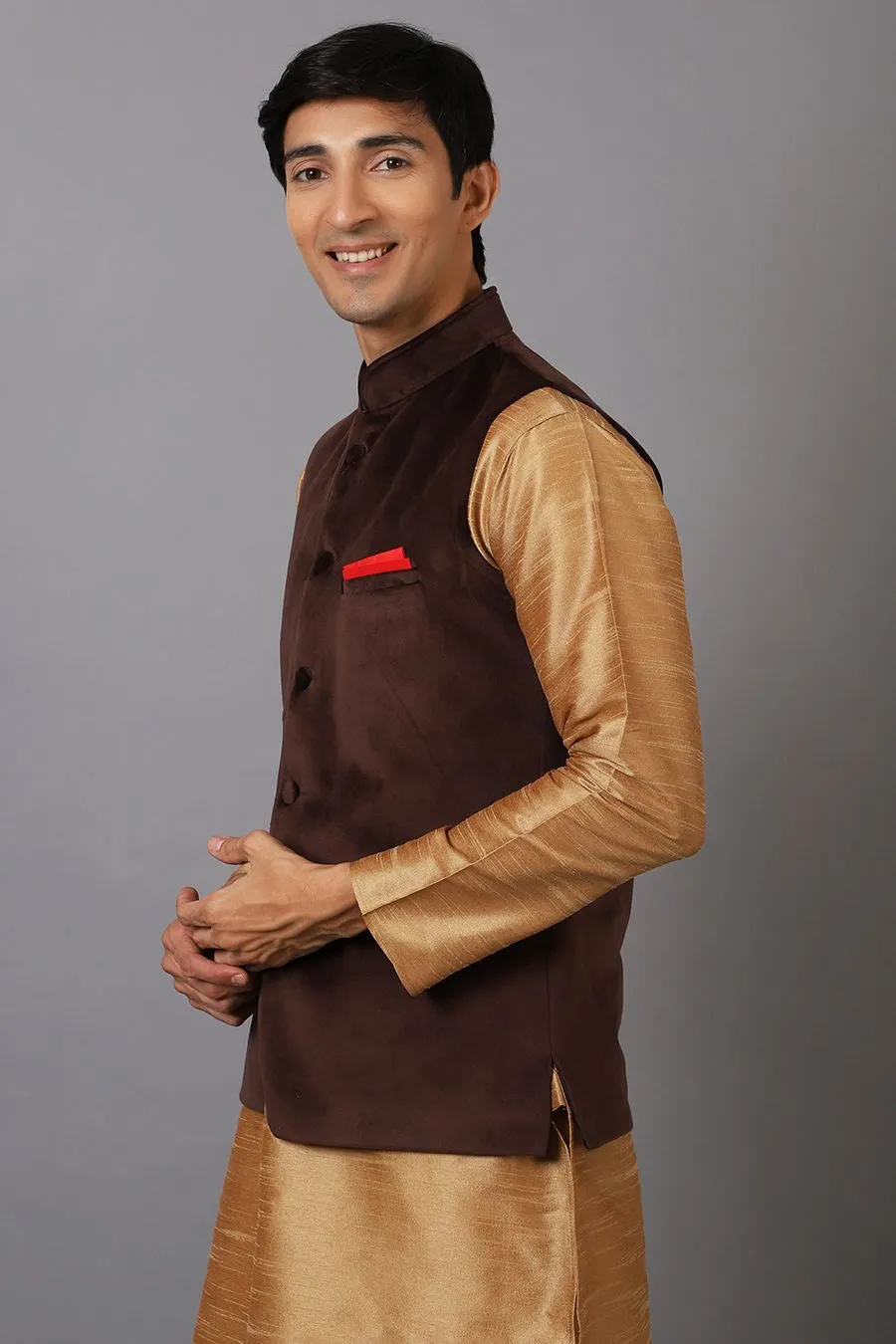 Dust Free Cotton Velvet Brown Modi Nehru Jacket