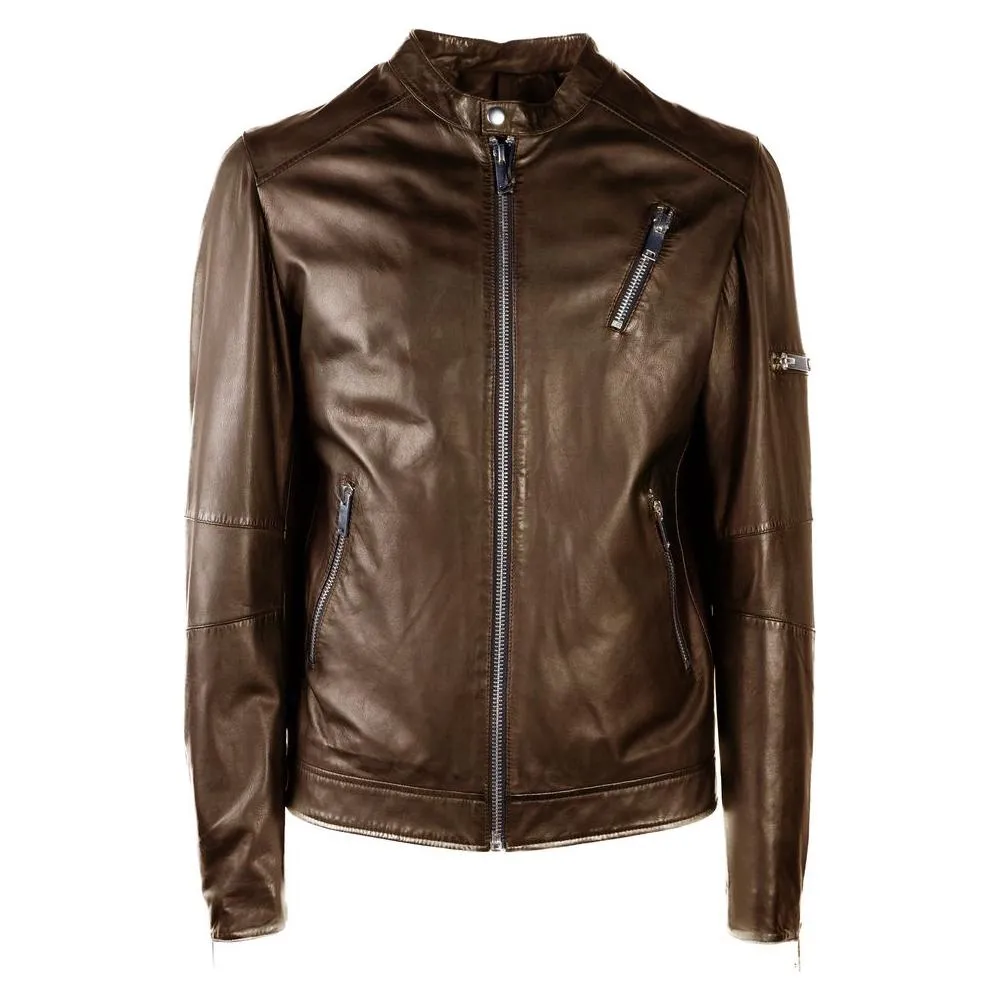 Emilio Romanelli Brown Leather Jacket