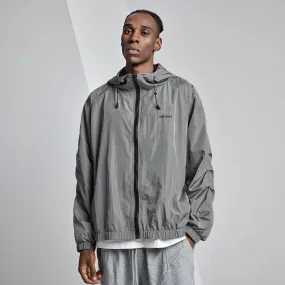 Extra Comfort Reflective Lightweight Grey Zip Hooded Windbreaker Jacket