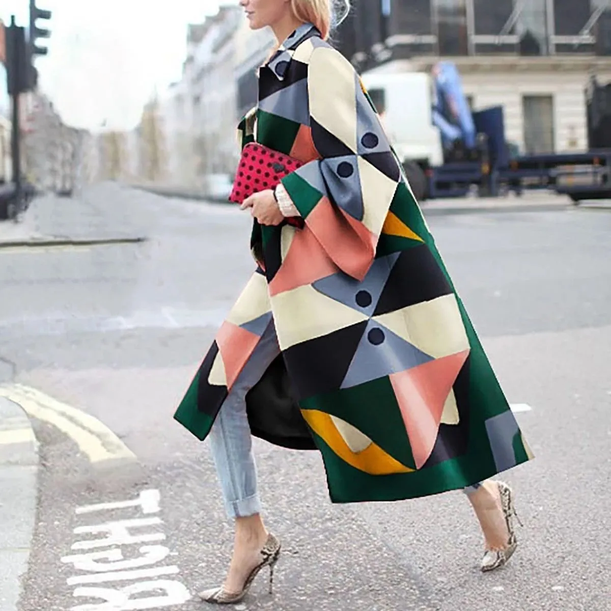 Fashion Women Colorful Long Overcoat