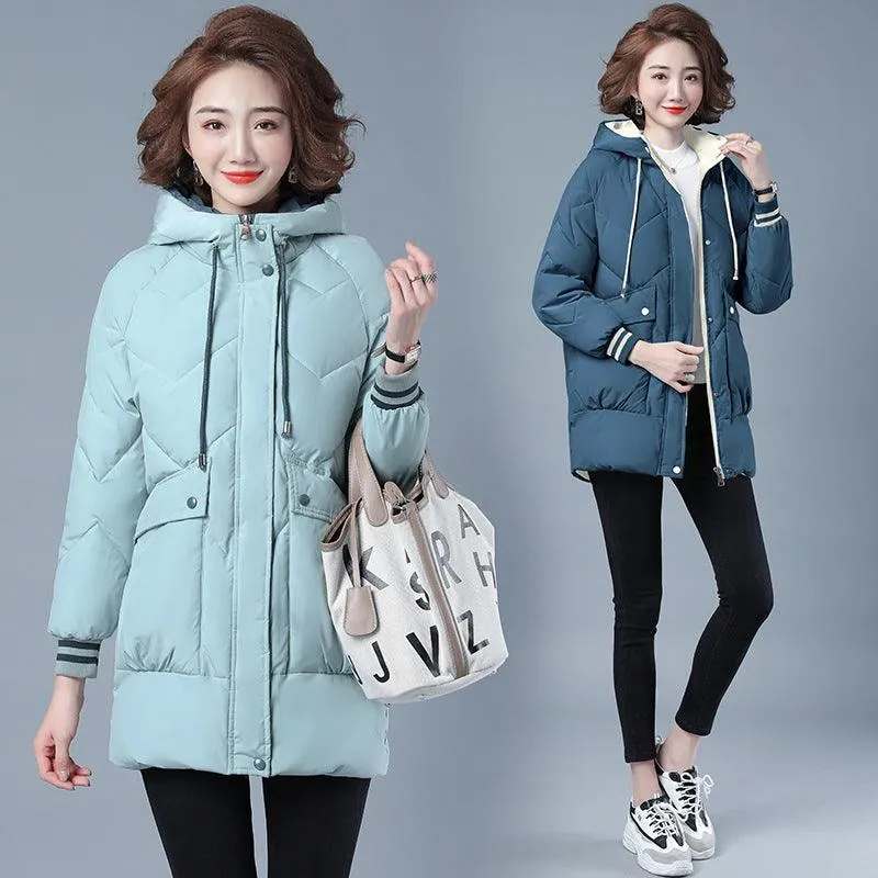 Female Mid-length Winter Clothing Loose Cotton Jacket Thickened Puffer Jacket