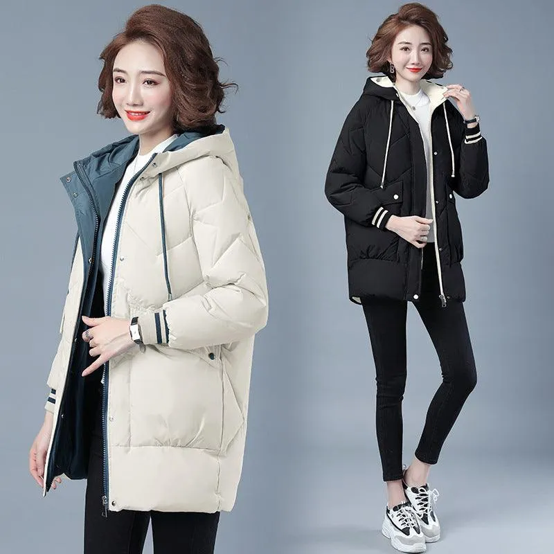 Female Mid-length Winter Clothing Loose Cotton Jacket Thickened Puffer Jacket