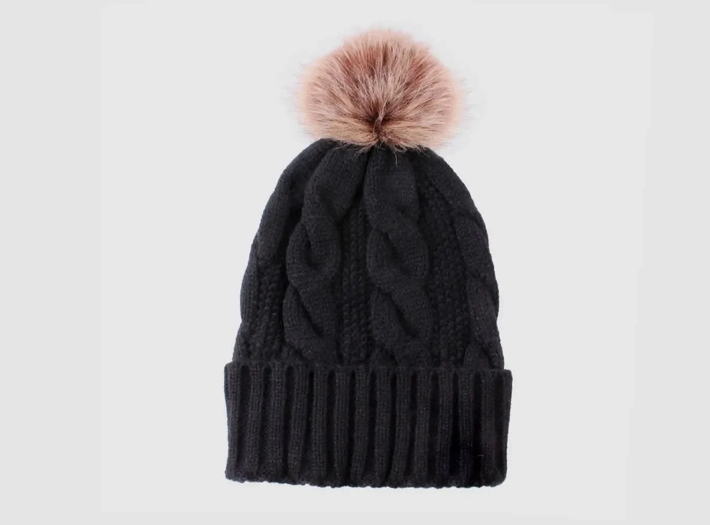 FitVille Women's Knit Beanie with Faux Fur Pom Pom