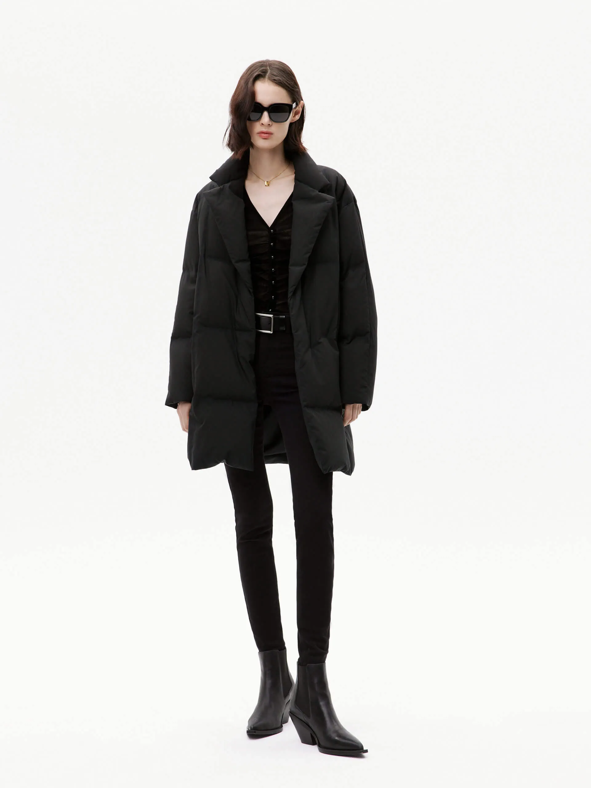 Flat Collar Mid Puffer Coat