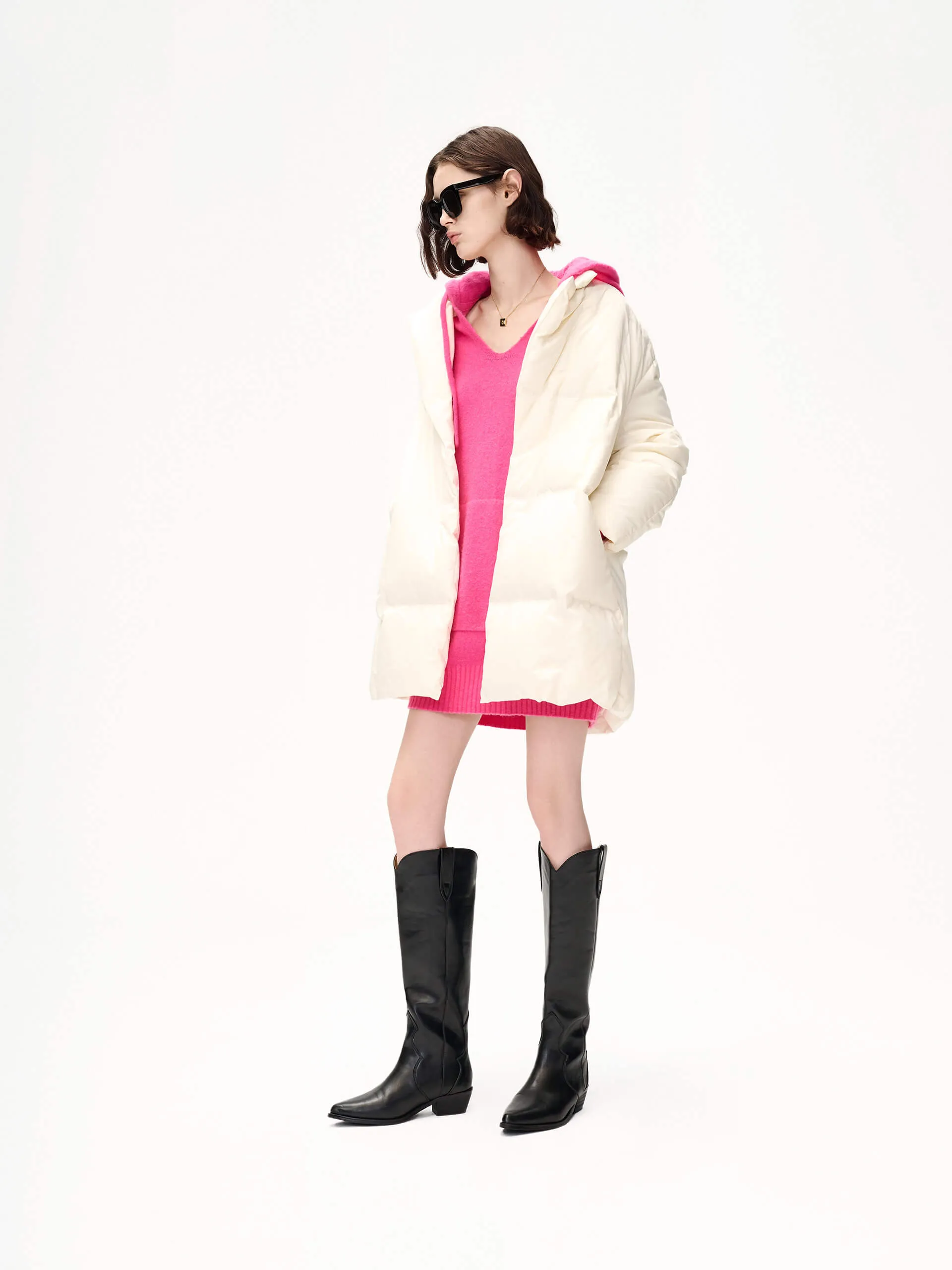 Flat Collar Mid Puffer Coat