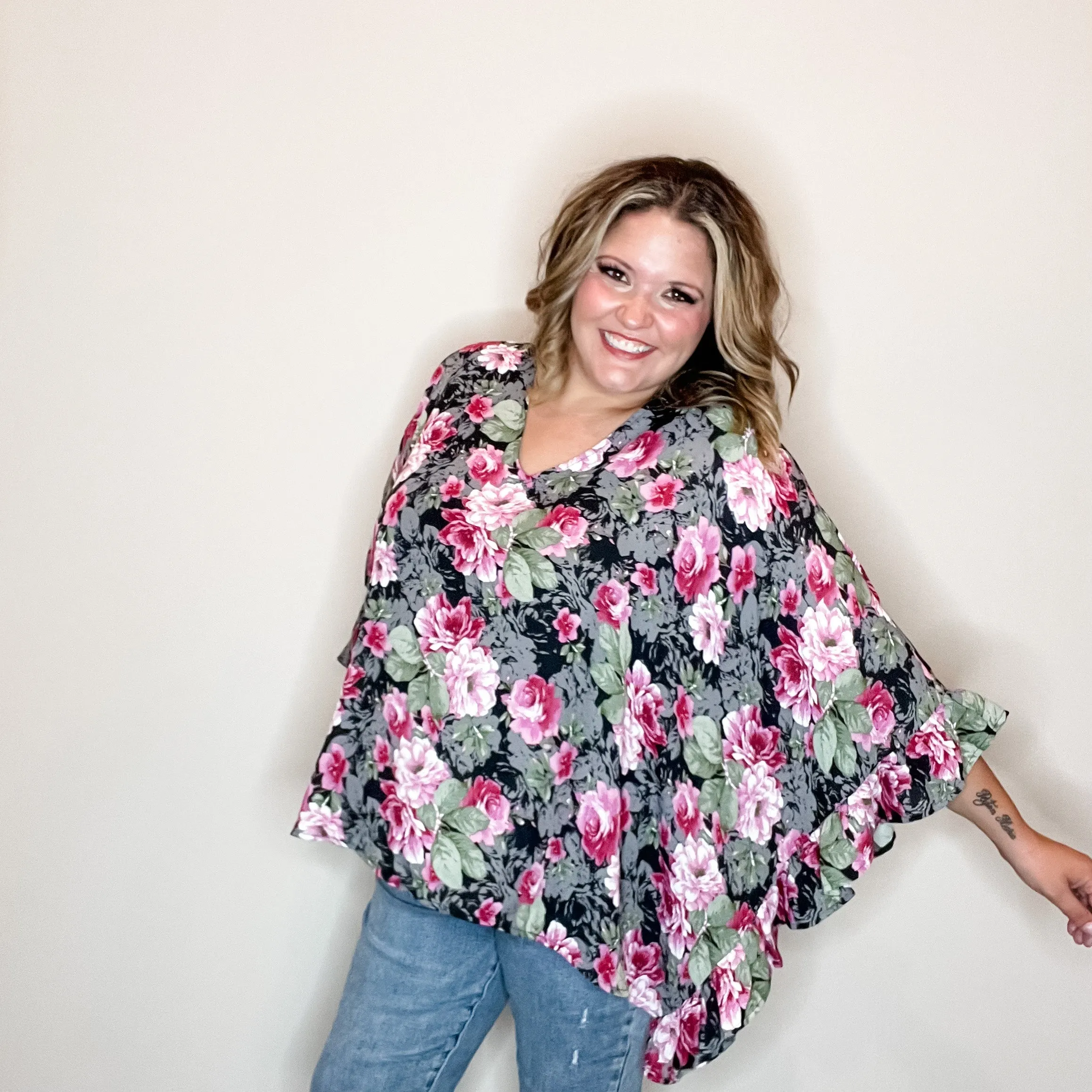 Floral Poncho Style Top