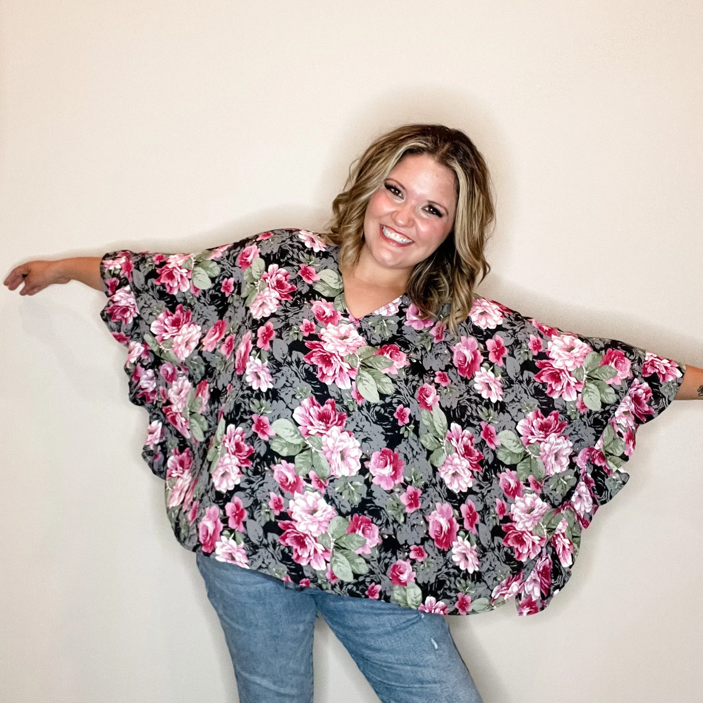 Floral Poncho Style Top