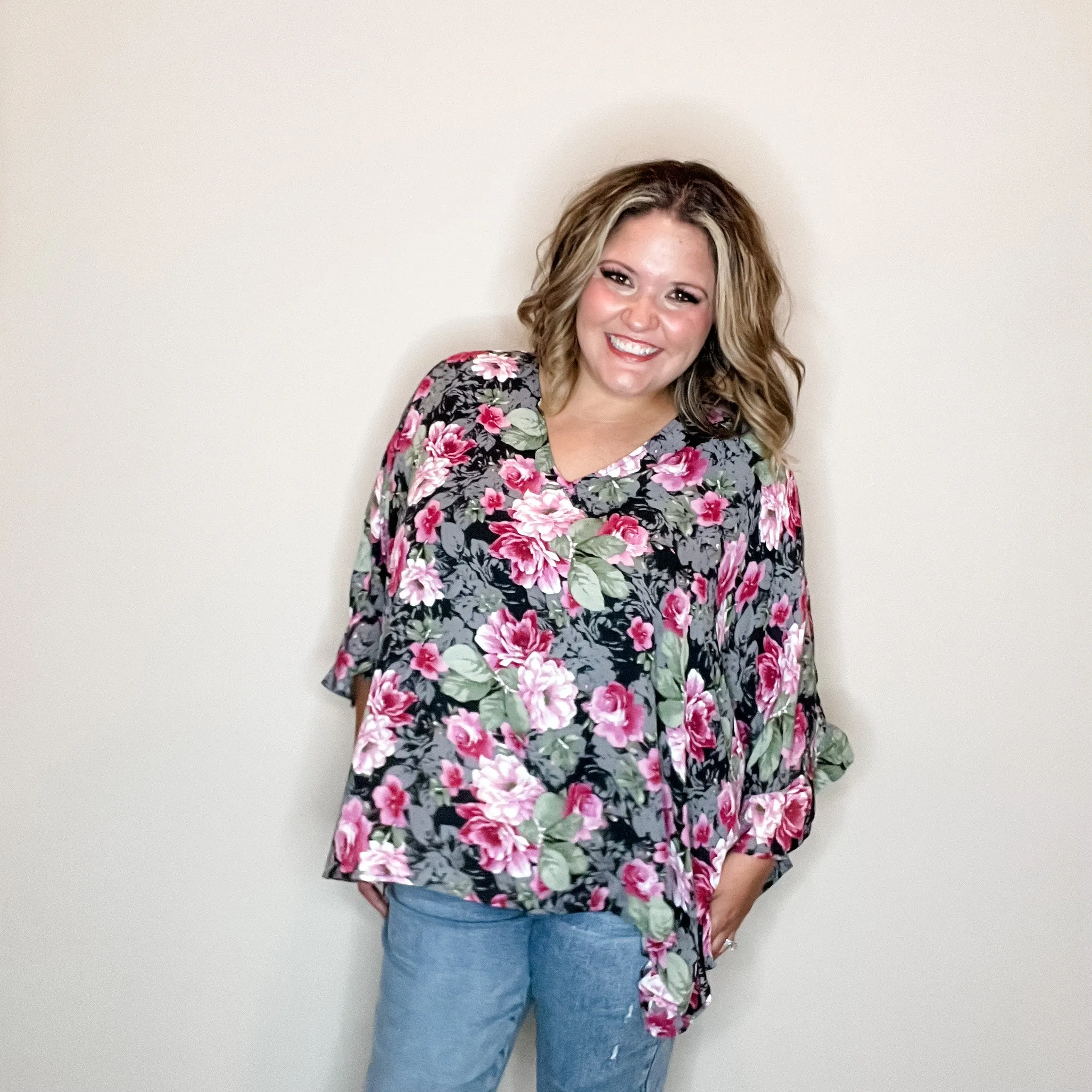 Floral Poncho Style Top