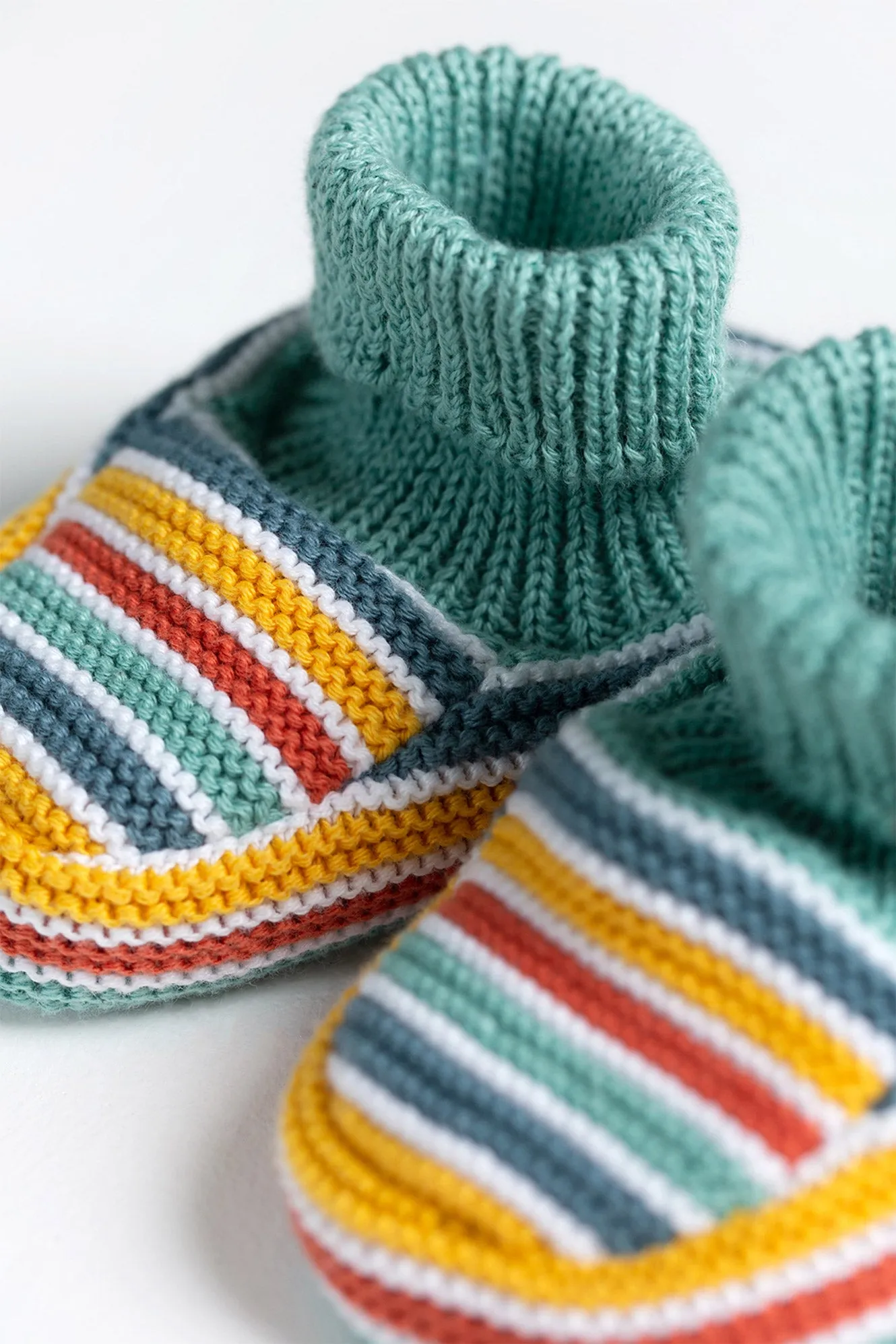 Frugi Briar Knitted Booties, Rainbow Stripe