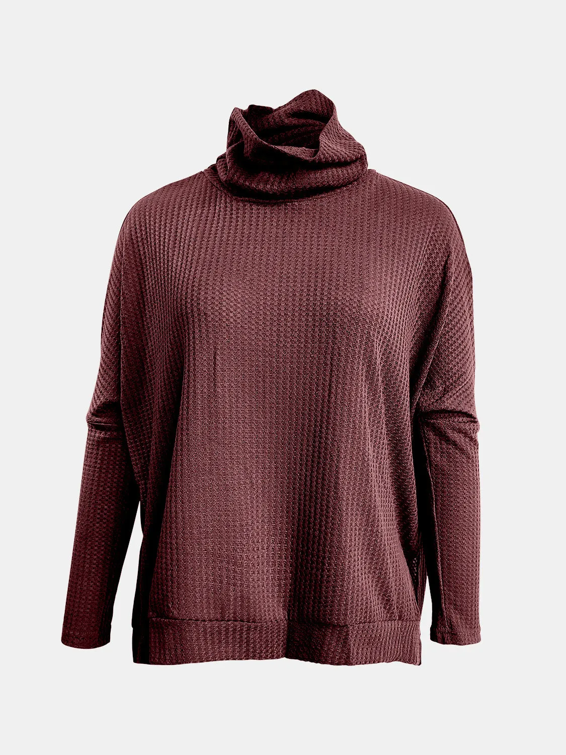 Full Size Waffle Knit Turtleneck Long Sleeve T-Shirt