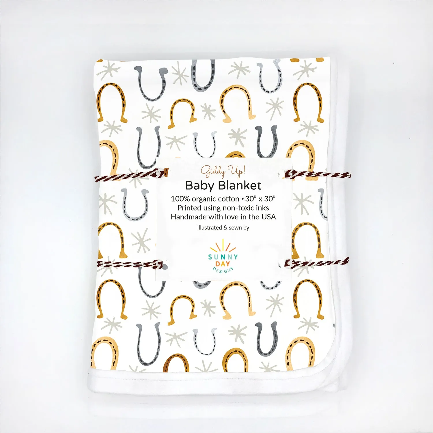 Giddy Up! Horseshoe Receiving Baby Blanket - Organic Cotton