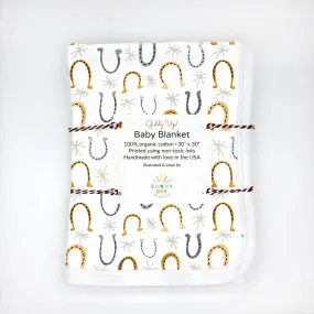 Giddy Up! Horseshoe Receiving Baby Blanket - Organic Cotton