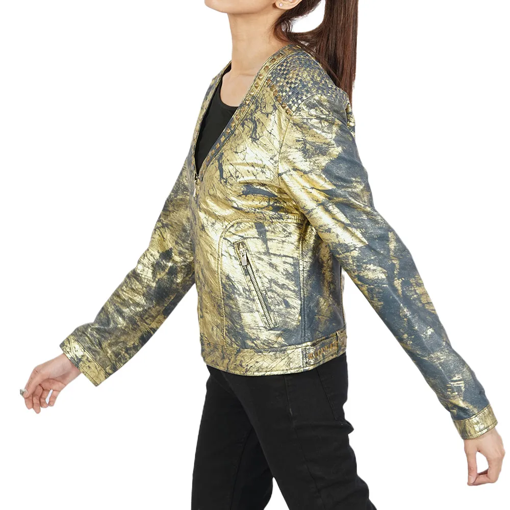 Glitter Navy Gold Leather Jacket