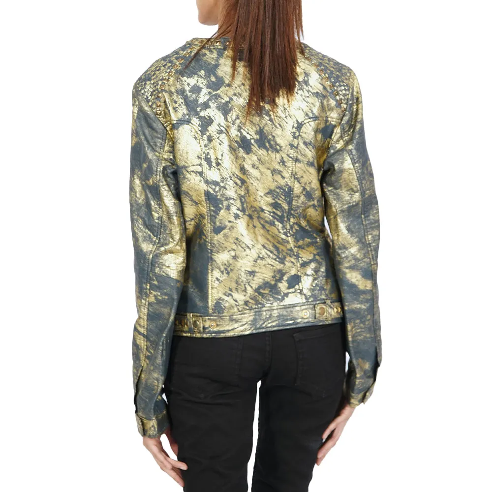 Glitter Navy Gold Leather Jacket