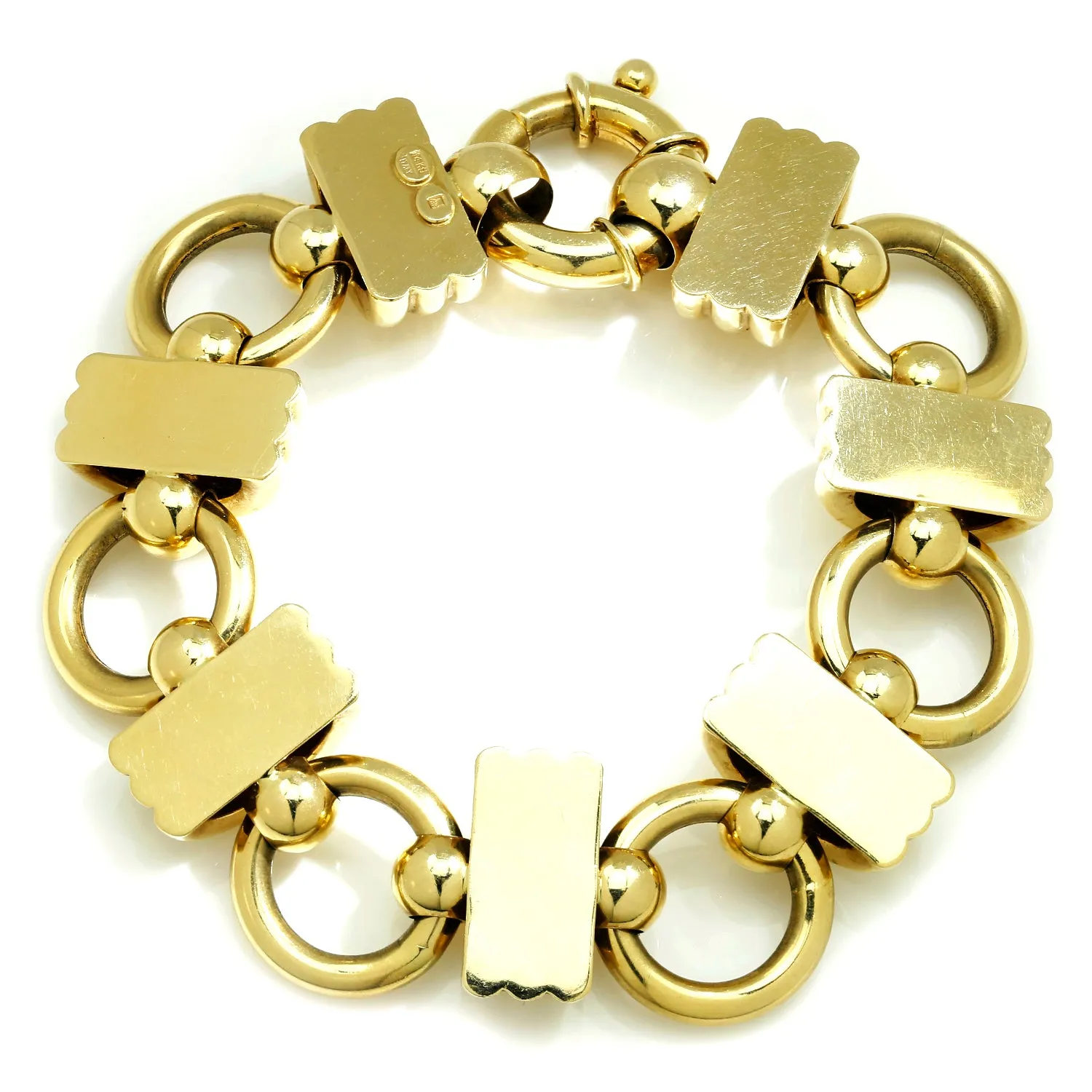 Gold Ribbed Circle Link Bracelet 8.75" 14K Yellow Gold