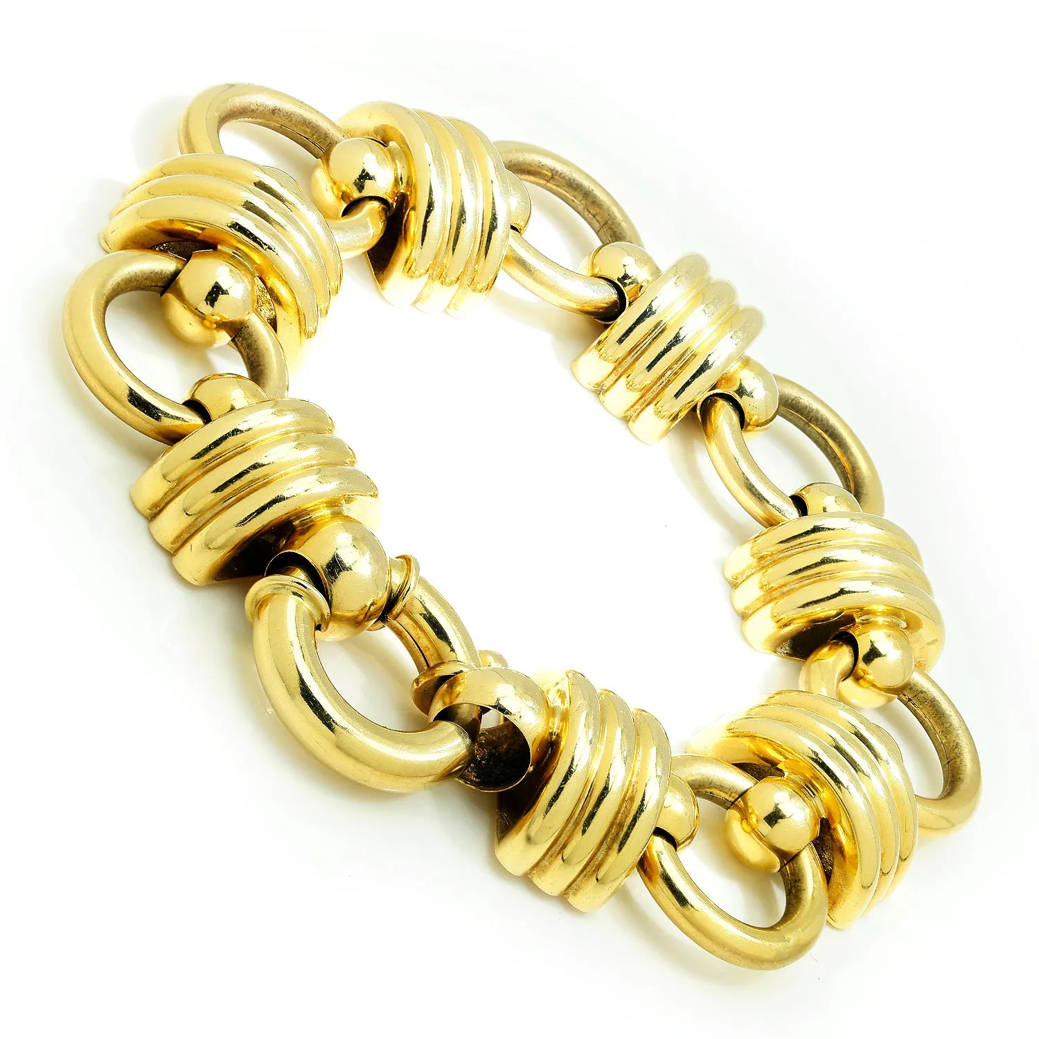 Gold Ribbed Circle Link Bracelet 8.75" 14K Yellow Gold