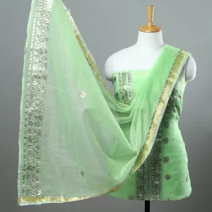 Green - 3pc Kota Doria Cotton Gota Patti Work Suit Material Set 08