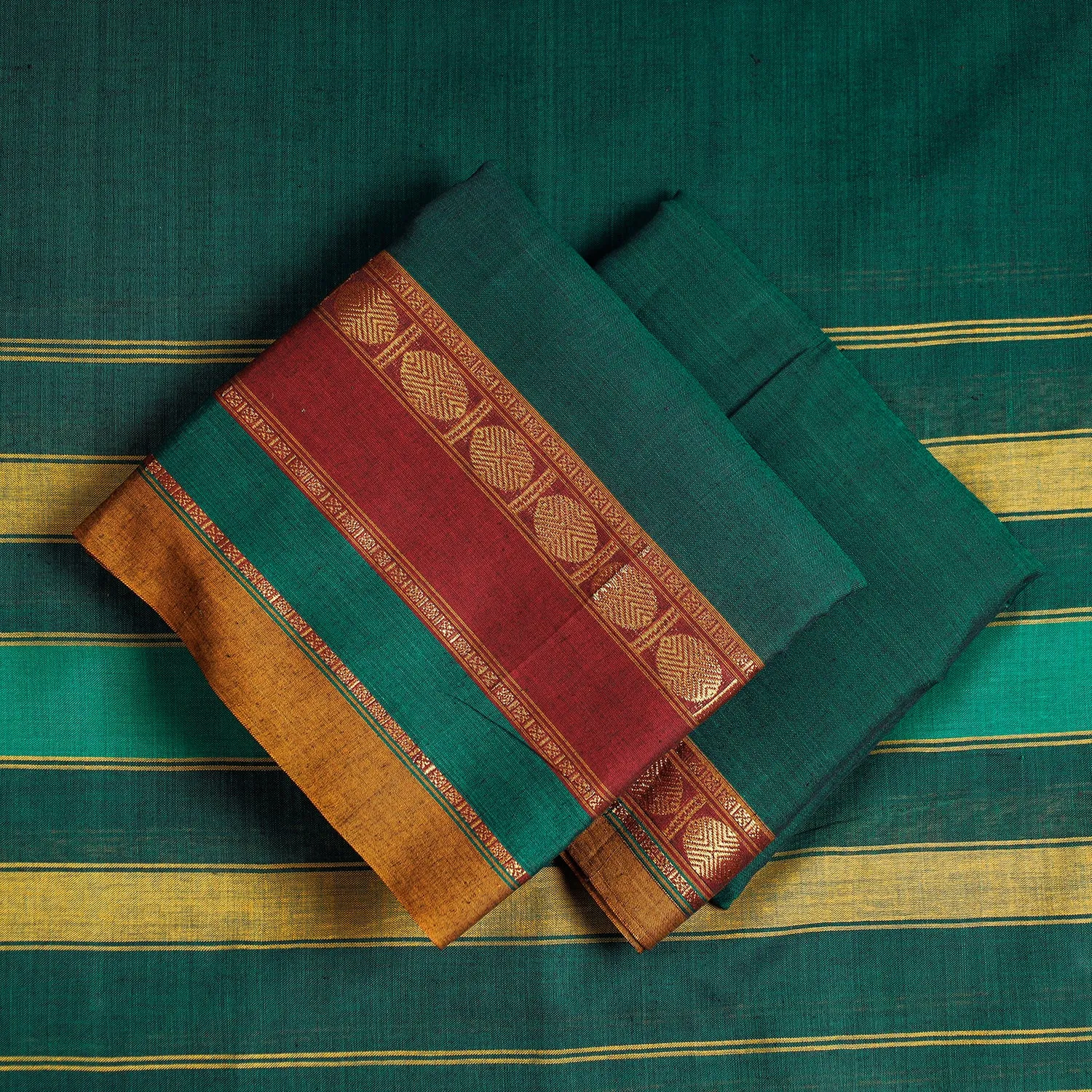 Green - 3pc Traditional Cotton Dharwad Dress Material 10