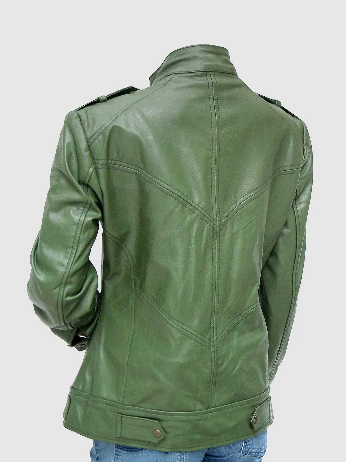 Green Leather Biker Jacket