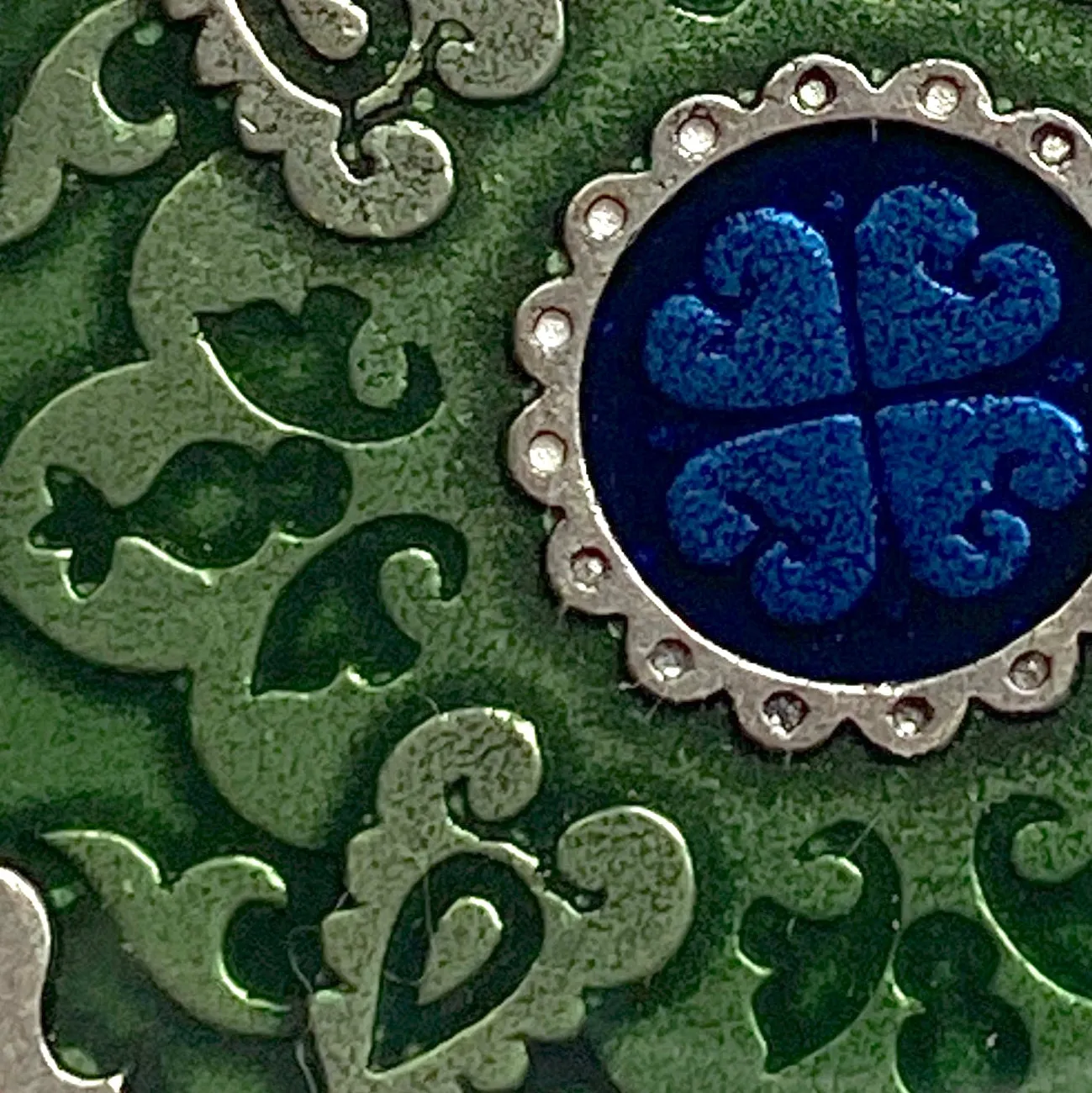 Green Medallion Pewter Button, Small 7/8" Danforth USA, 22mm Shank Back # FJ-99