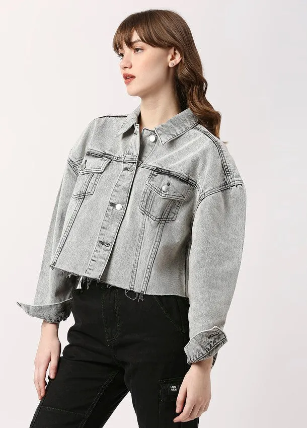 Grey Helens Oversized Crop Cotton Jacket