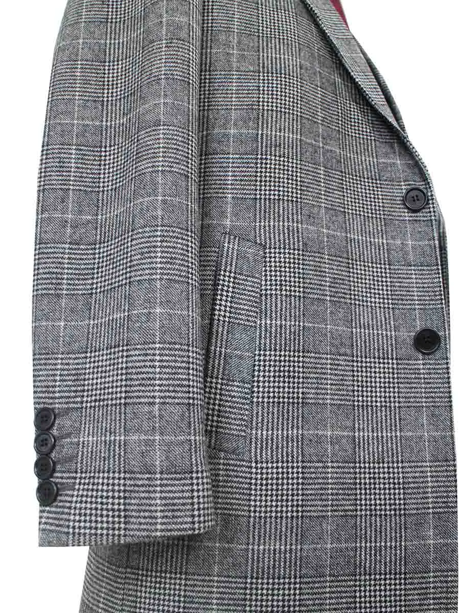 GREY OVERCOAT HOUNDSTOOTH PLAID TWEED