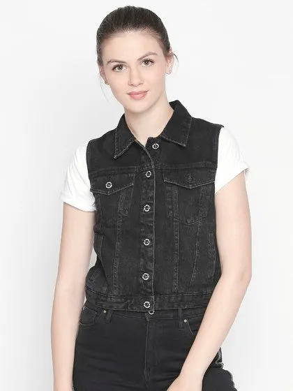 Hamburg Black Denim Vest Jacket