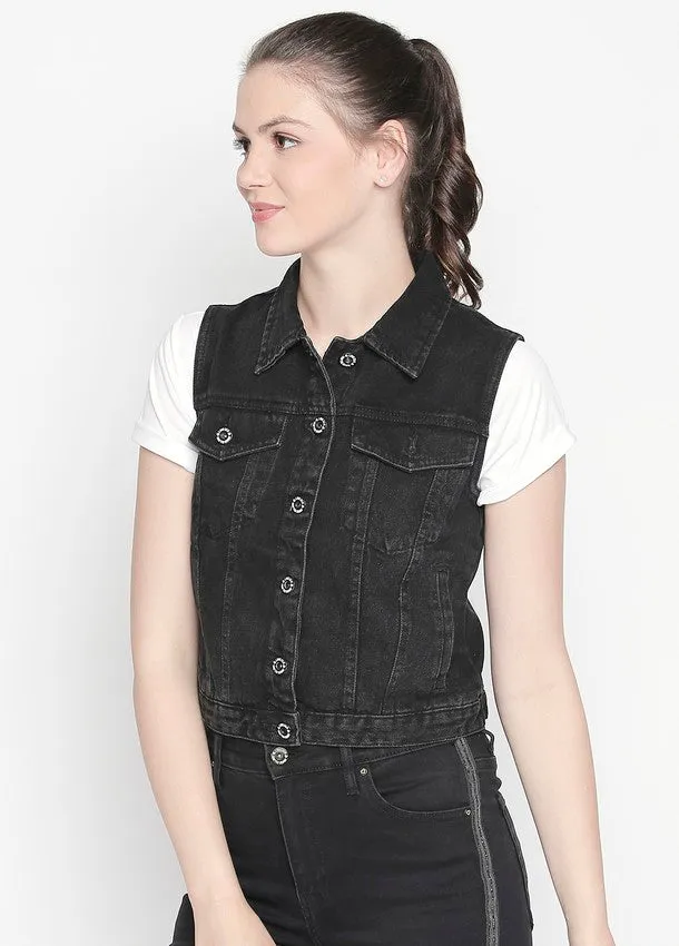 Hamburg Black Denim Vest Jacket